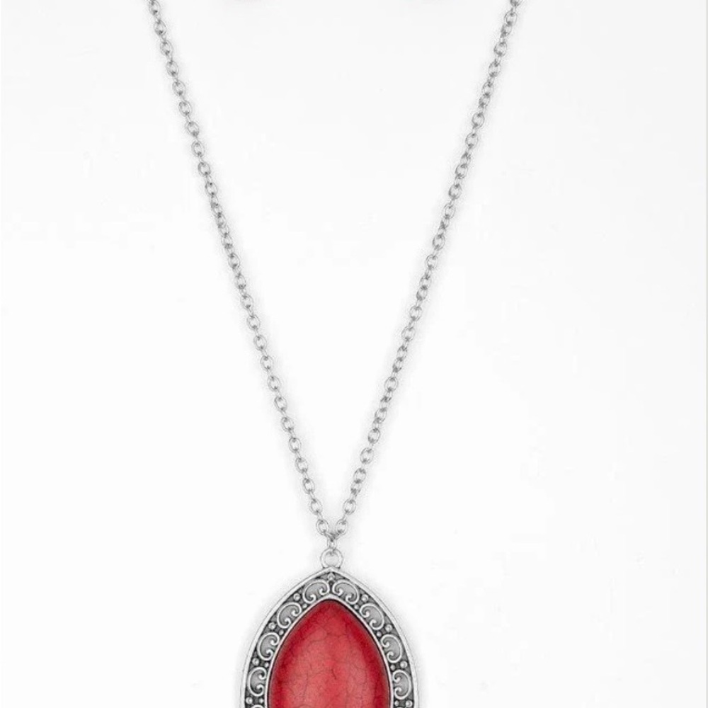 Paparazzi Scarlet and Silver Ornate Necklace
